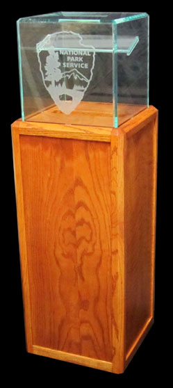 Wood finish pedestal donation boxes